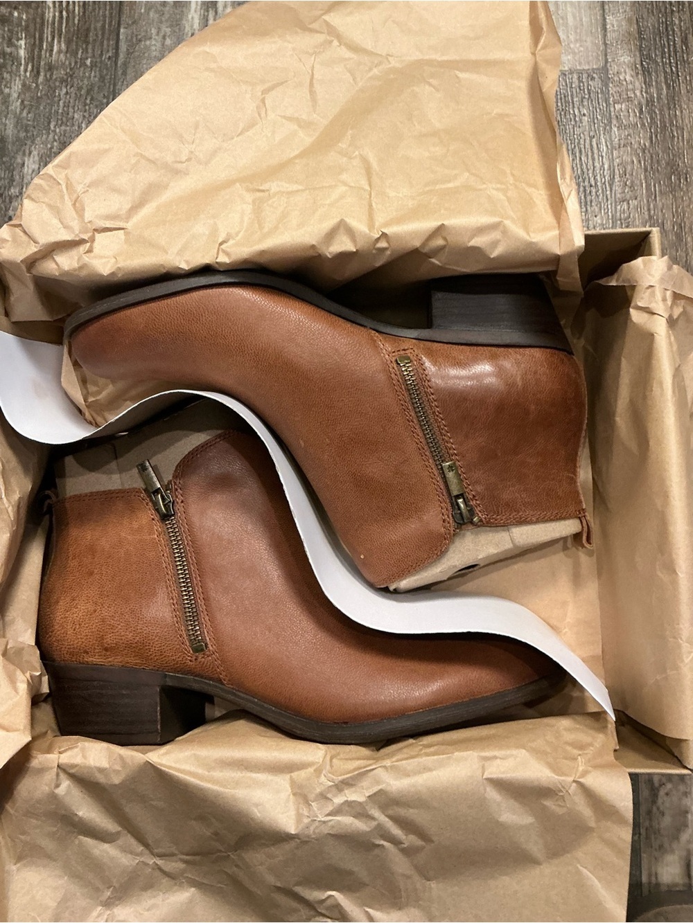 Lucky Brand Women's Cognac Leather Ankle Bootie with Side Zip - Picture 15 of 16